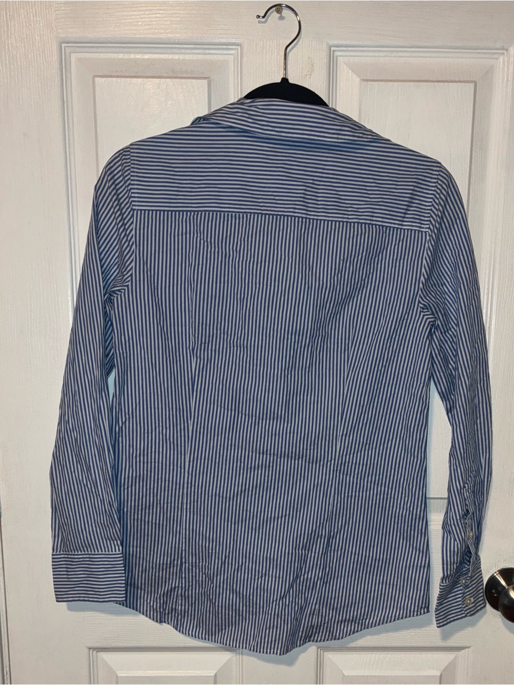 J. Crew Light Blue Pinstripe Button-Down Shirt with Navy Bow Embellishments - Picture 3 of 3